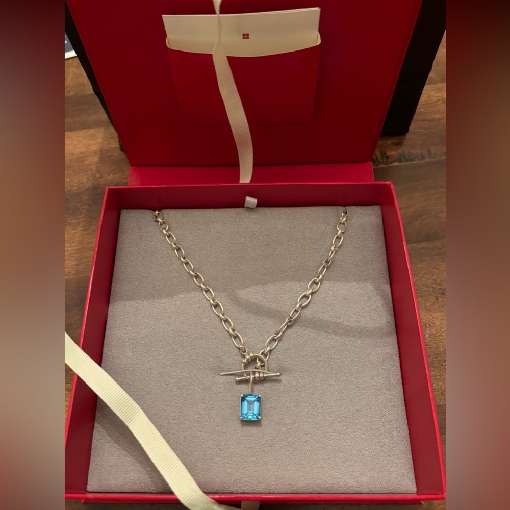 Red Envelope Blue Topaz 18’ toggle necklace.